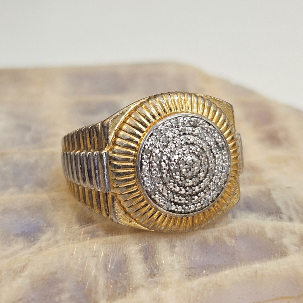 18K Yellow Gold Over Sterling Silver 1/10 Cttw Natural White Round Diamond 9 US